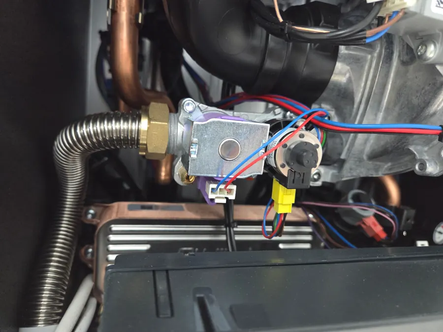 Gas valve and wiring inside an appliance during a repair